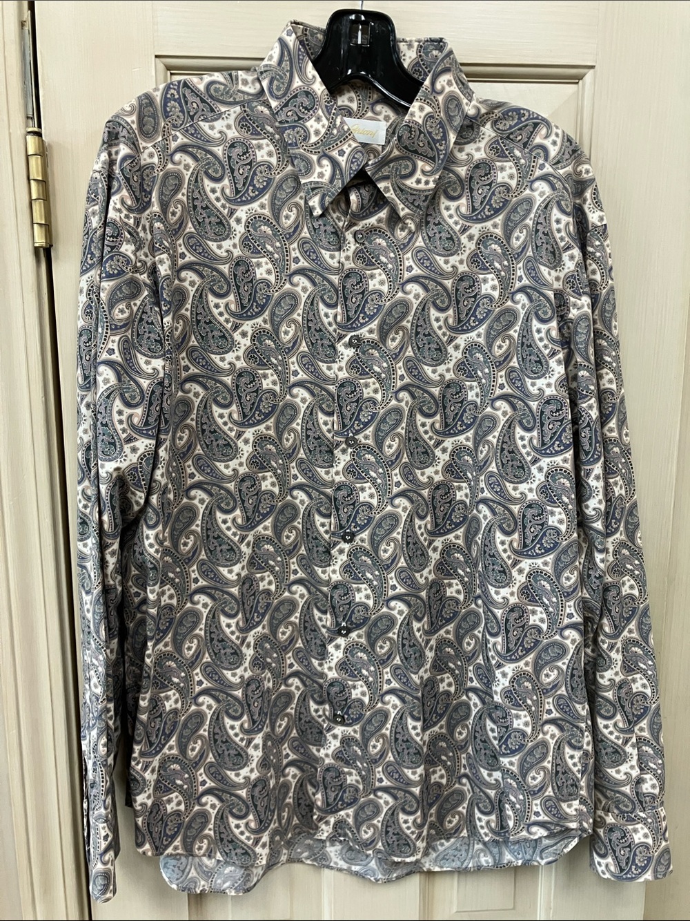 Brioni Cotton Paisley Button-Up Shirt - Gray/Blue